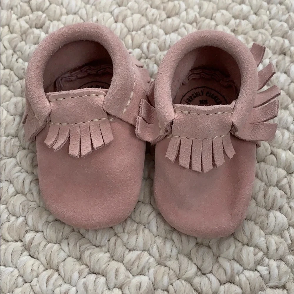 Freshly Picked Blush Suede Crib Moccasins